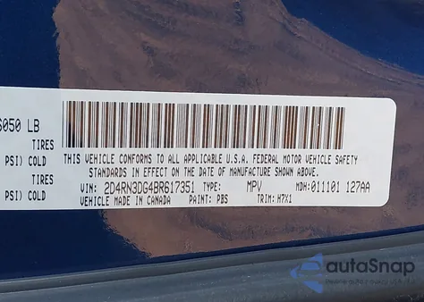 2011 Dodge Grand Caravan Mainstreet из США, поврежденный, VIN 2D4RN3DG4BR617351